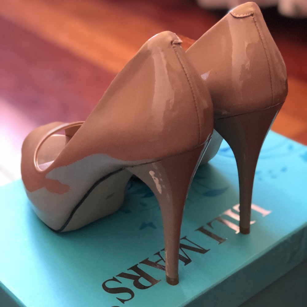 Nude open toe heels